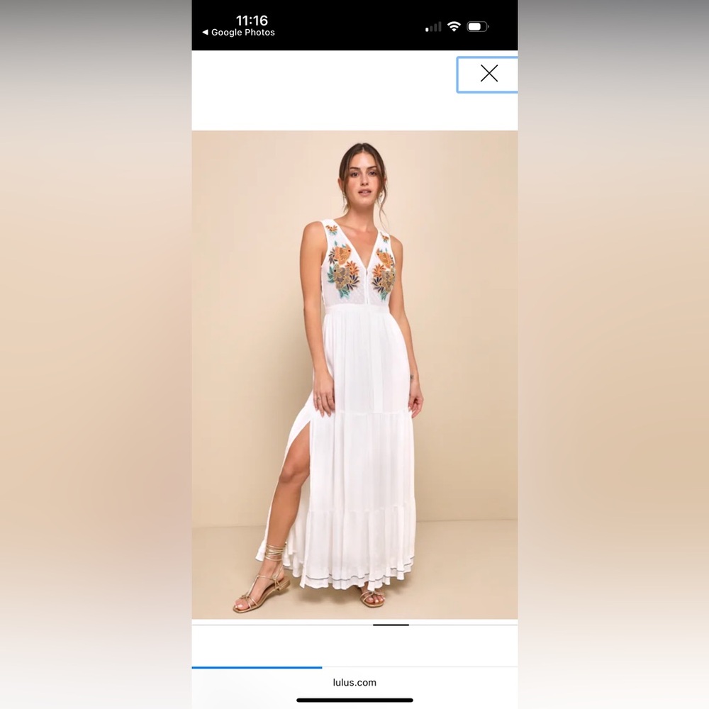 Lulu's White Maxi Dress with Floral Embroidery